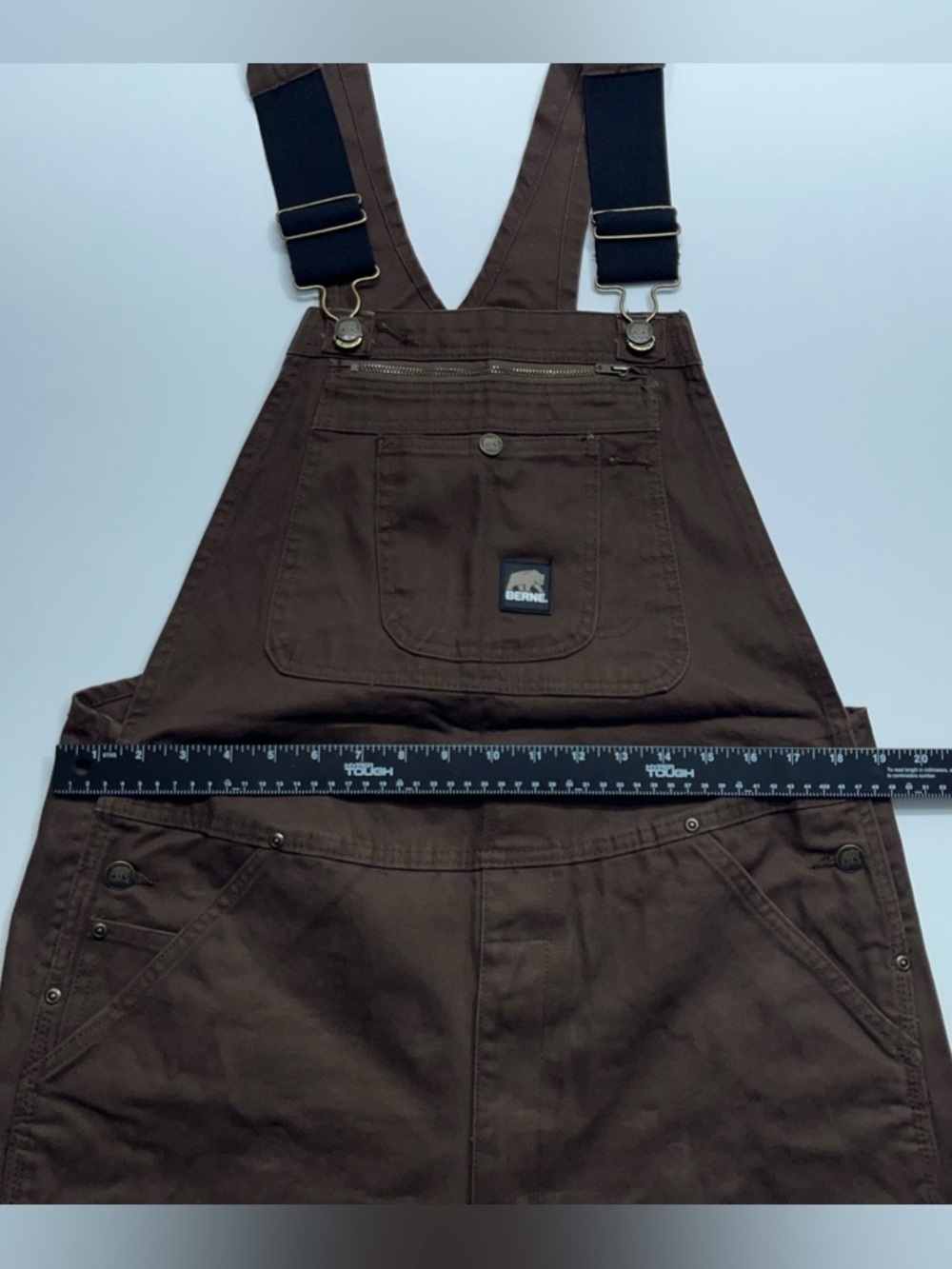 BERNE Double Knee Bib Overalls Mens 38x32 Heavy Weight Canvas Brown Workwear NEW - Picture 8 of 13